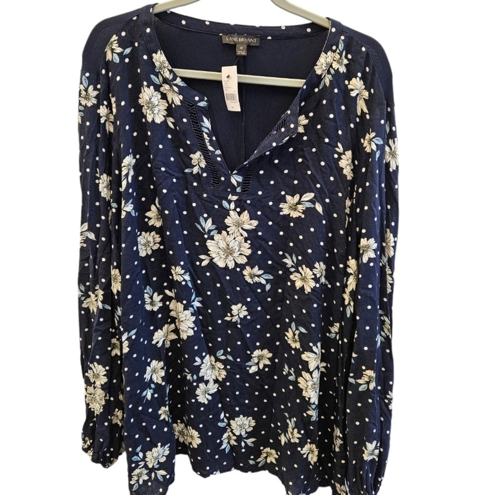 Lane Bryant Floral Polka Dot Long Sleeve Blouse NEW